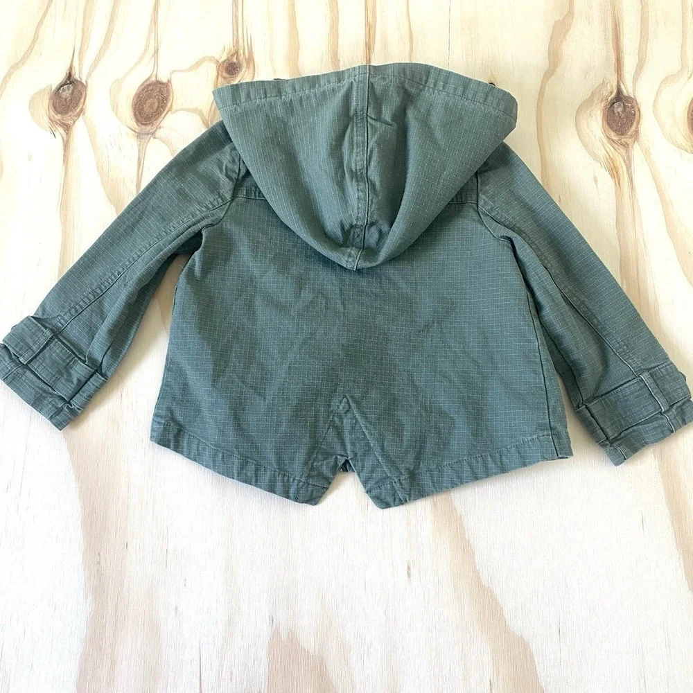 OshKosh B'gosh Jacket Kids 2T Green Hooded Double Breasted Lined Outdoor